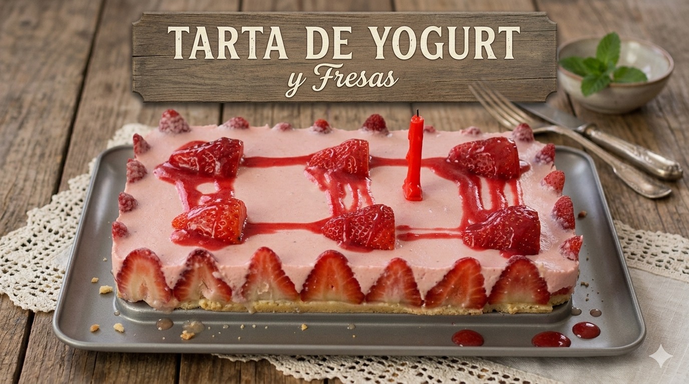 TARTA DE YOGURT Y FRESAS