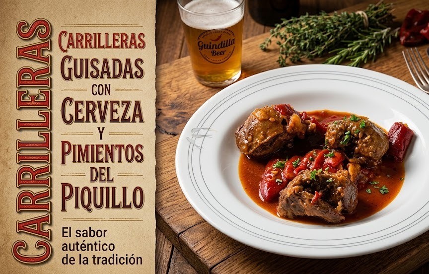 CARRILLERAS GUISADAS CON CERVEZA Y PIMIENTOS DEL PIQUILLO